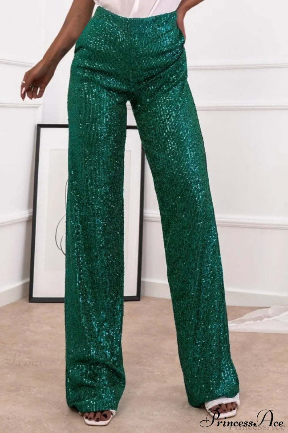 Sequin Slim-Fit Straight Casual Pants image 14