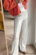 Sequin Slim-Fit Straight Casual Pants image 5
