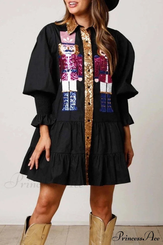 Sequin Tiered Mini Dress with Lapel Button Up image 5