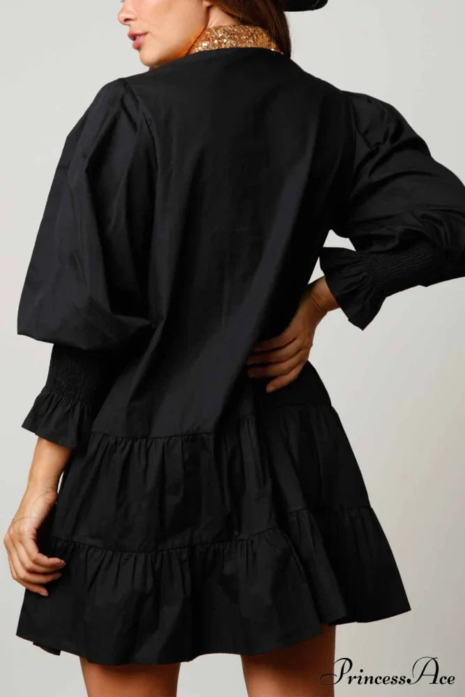 Sequin Tiered Mini Dress with Lapel Button Up image 4