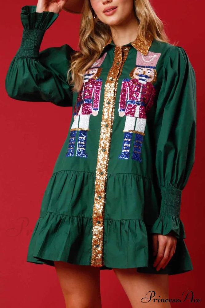 Sequin Tiered Mini Dress with Lapel Button Up image 11