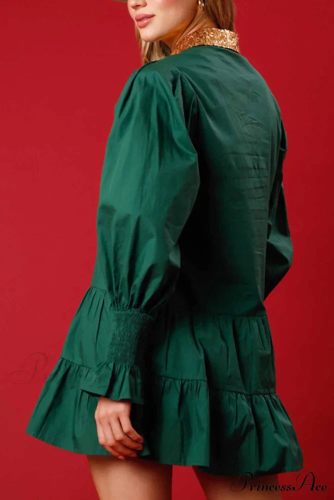 Sequin Tiered Mini Dress with Lapel Button Up image 10