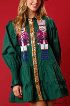 Sequin Tiered Mini Dress with Lapel Button Up image 9
