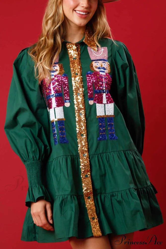 Sequin Tiered Mini Dress with Lapel Button Up image 9