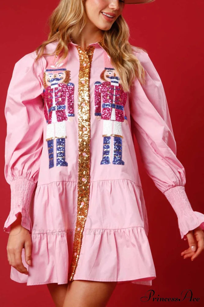 Sequin Tiered Mini Dress with Lapel Button Up image 6