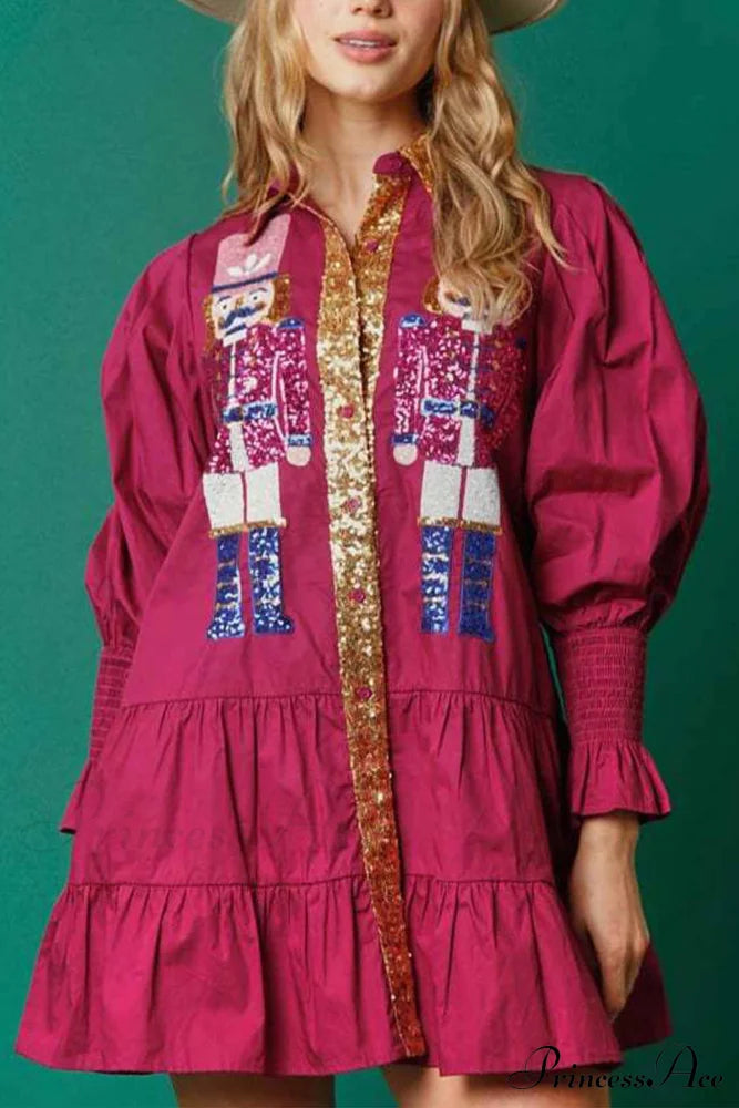 Sequin Tiered Mini Dress with Lapel Button Up image 12