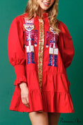 Sequin Tiered Mini Dress with Lapel Button Up image 1