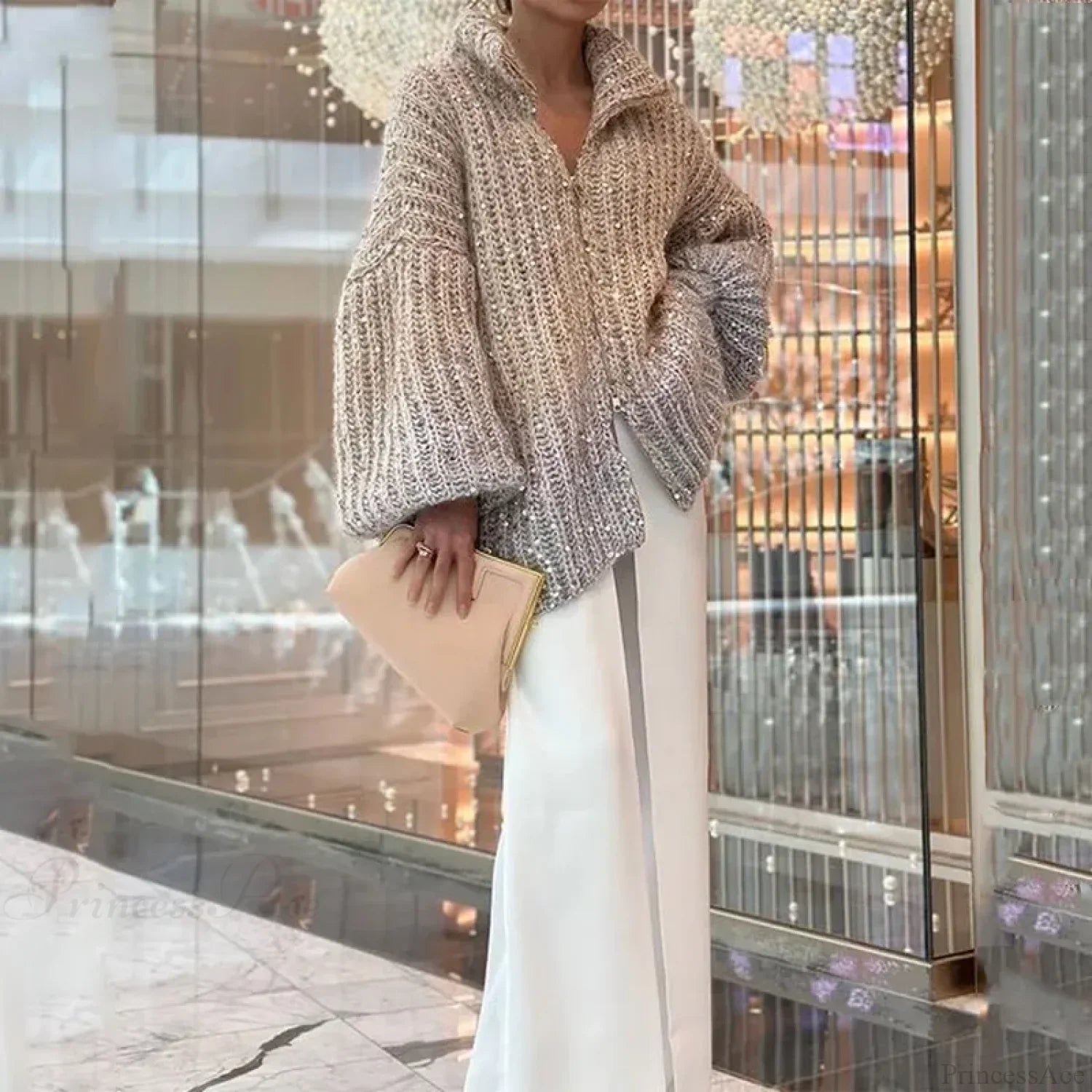 Sequin V-neck Sweater Cardigan image 2