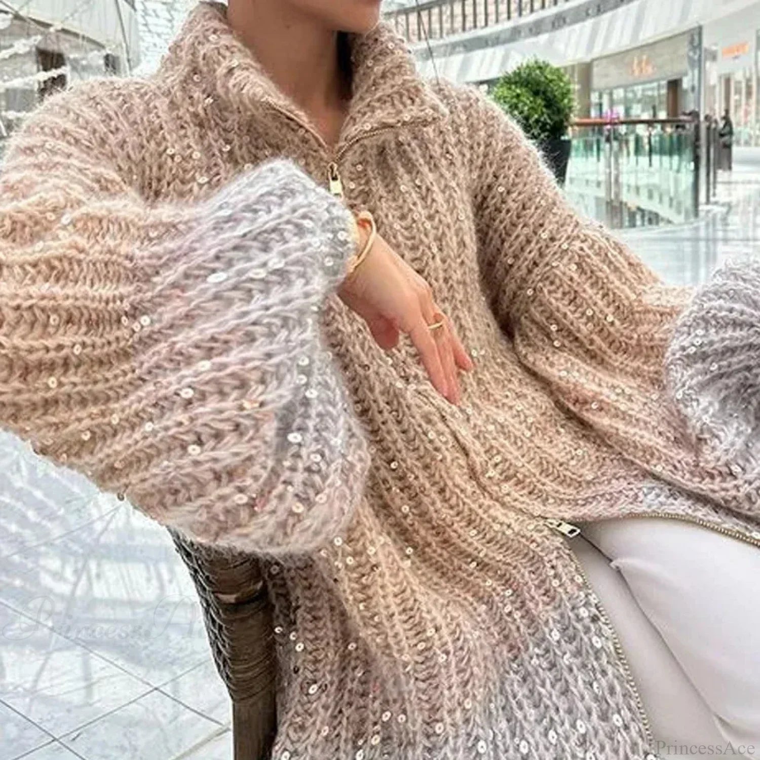 Sequin V-neck Sweater Cardigan image 5