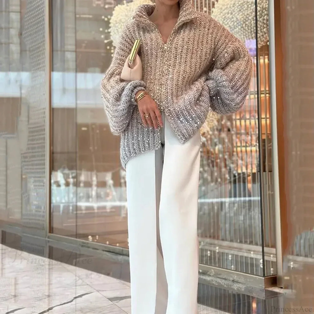Sequin V-neck Sweater Cardigan image 3