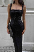 Sequined Backless Dress with Irregular Straps image 1