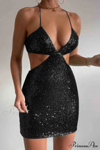 Sequined V Neck Backless Cutout Dress image 8