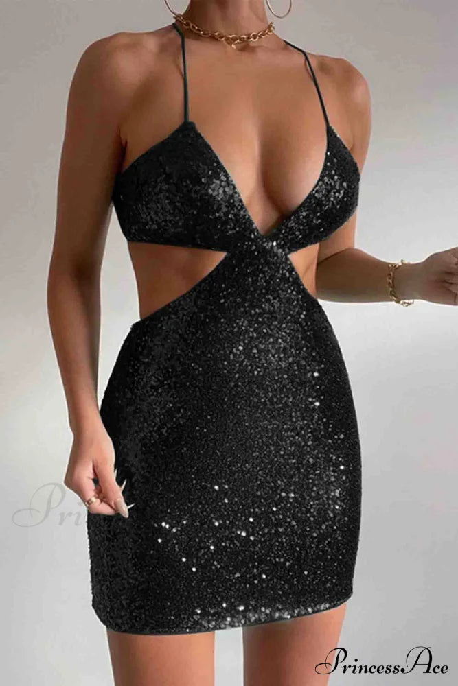 Sequined V Neck Backless Cutout Dress image 8