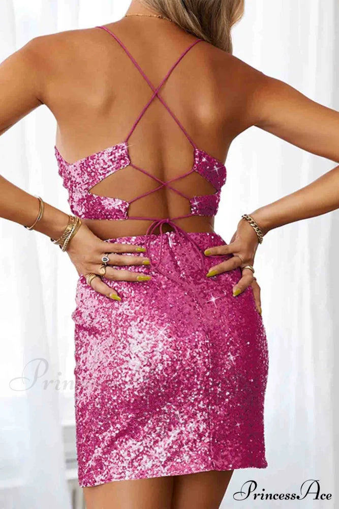 Sequined V Neck Backless Cutout Dress image 12