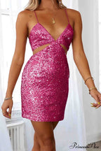 Sequined V Neck Backless Cutout Dress image 11