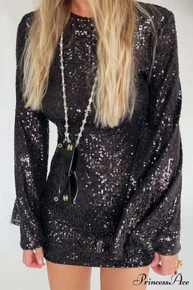 Sequins Flare Sleeve Dress image 1