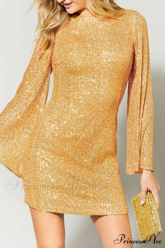 Sequins Flare Sleeve Dress image 10