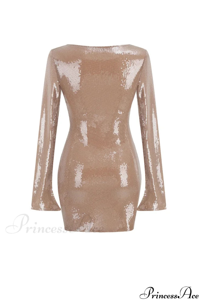 Sequins V Neck Flares Sleeve Pack Hip Dress image 6