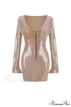 Sequins V Neck Flares Sleeve Pack Hip Dress image 5