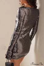 Sequins V Neck Flares Sleeve Pack Hip Dress image 3