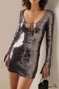 Sequins V Neck Flares Sleeve Pack Hip Dress image 1