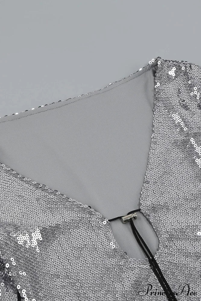 Sequins V Neck Flares Sleeve Pack Hip Dress image 4