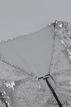 Sequins V Neck Flares Sleeve Pack Hip Dress image 4