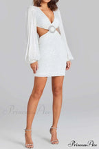 Sequins V Neck Mini Dress with Cutout image 6
