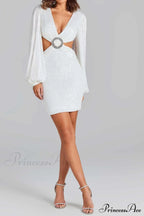 Sequins V Neck Mini Dress with Cutout image 3