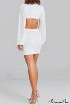 Sequins V Neck Mini Dress with Cutout image 4