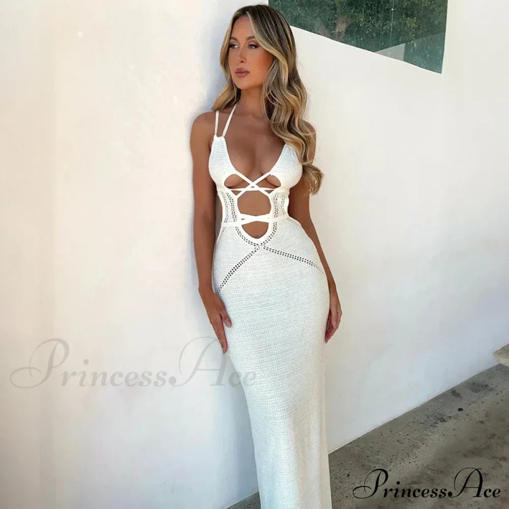 Sexy Backless Bandage White Maxi Dress image 2