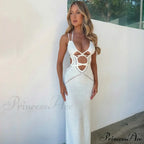 Sexy Backless Bandage White Maxi Dress image 1