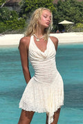 Sexy Backless Halter Lace Paneled Fitted Mini Dress image 1