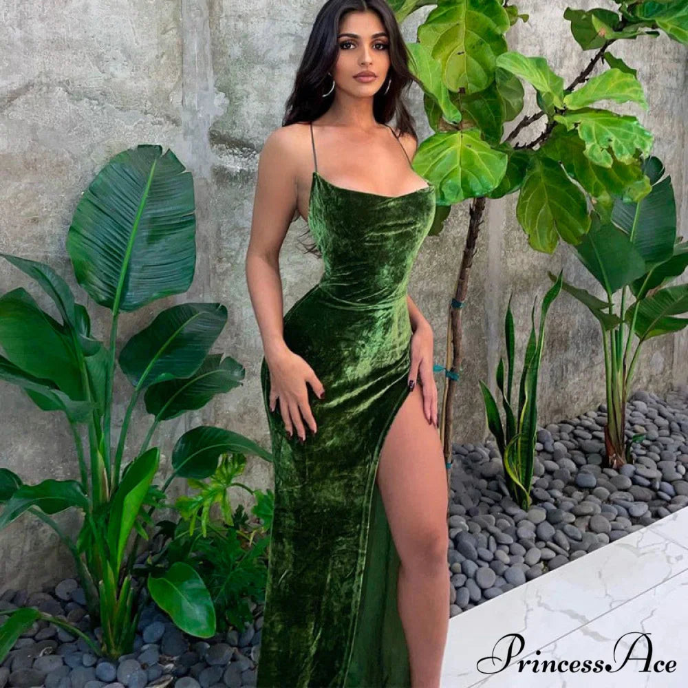 Sexy Backless Sleeveless Party Velvet Maxi Dresses image 4