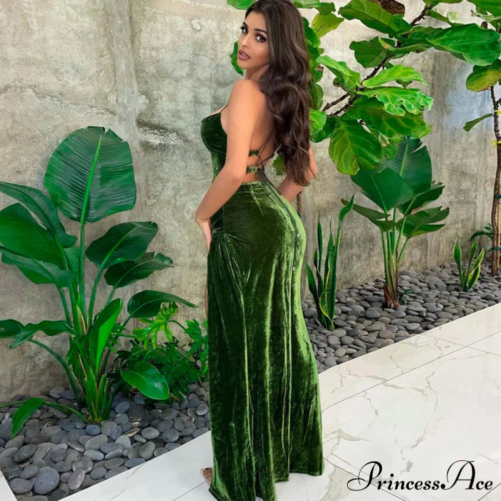 Sexy Backless Sleeveless Party Velvet Maxi Dresses image 3