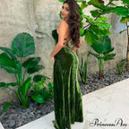 Sexy Backless Sleeveless Party Velvet Maxi Dresses image 3