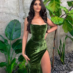Sexy Backless Sleeveless Party Velvet Maxi Dresses image 2