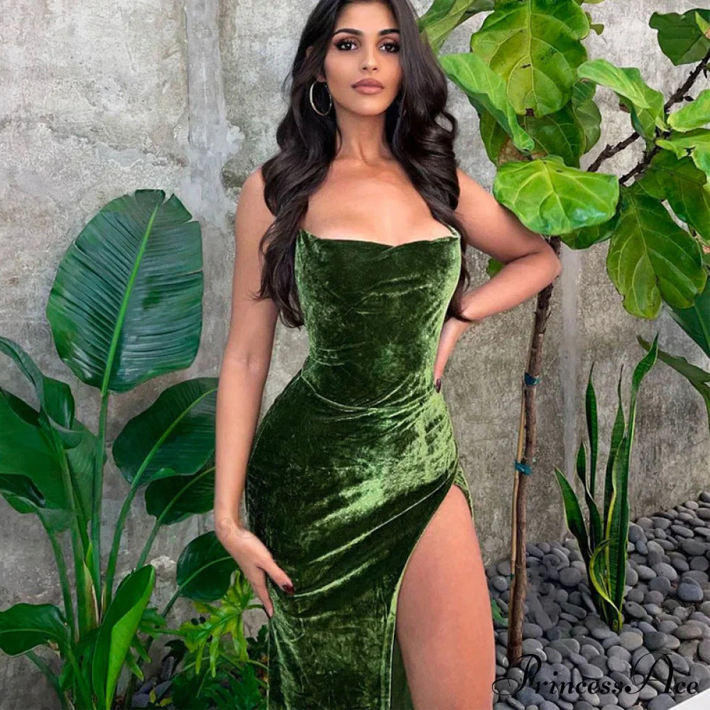 Sexy Backless Sleeveless Party Velvet Maxi Dresses image 2