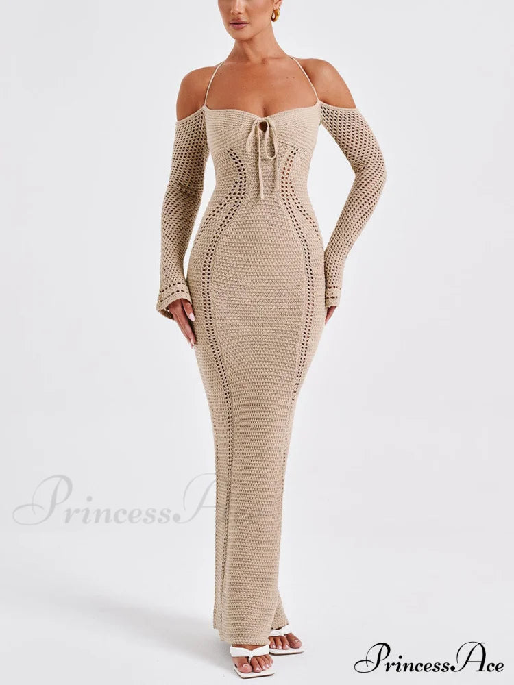 Sexy Backless Suspender Slim Graceful Hollow Long Sleeve Dress image 1