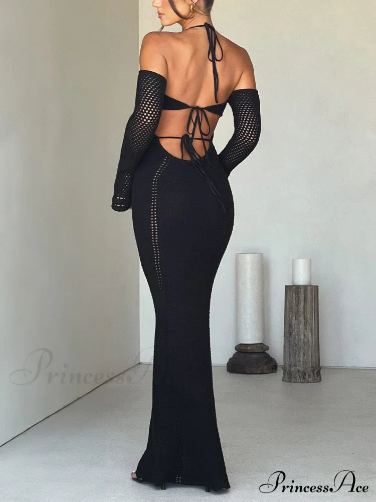Sexy Backless Suspender Slim Graceful Hollow Long Sleeve Dress image 4