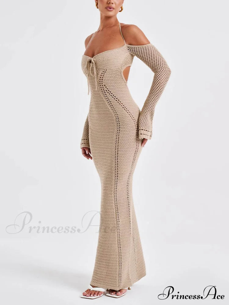 Sexy Backless Suspender Slim Graceful Hollow Long Sleeve Dress image 5