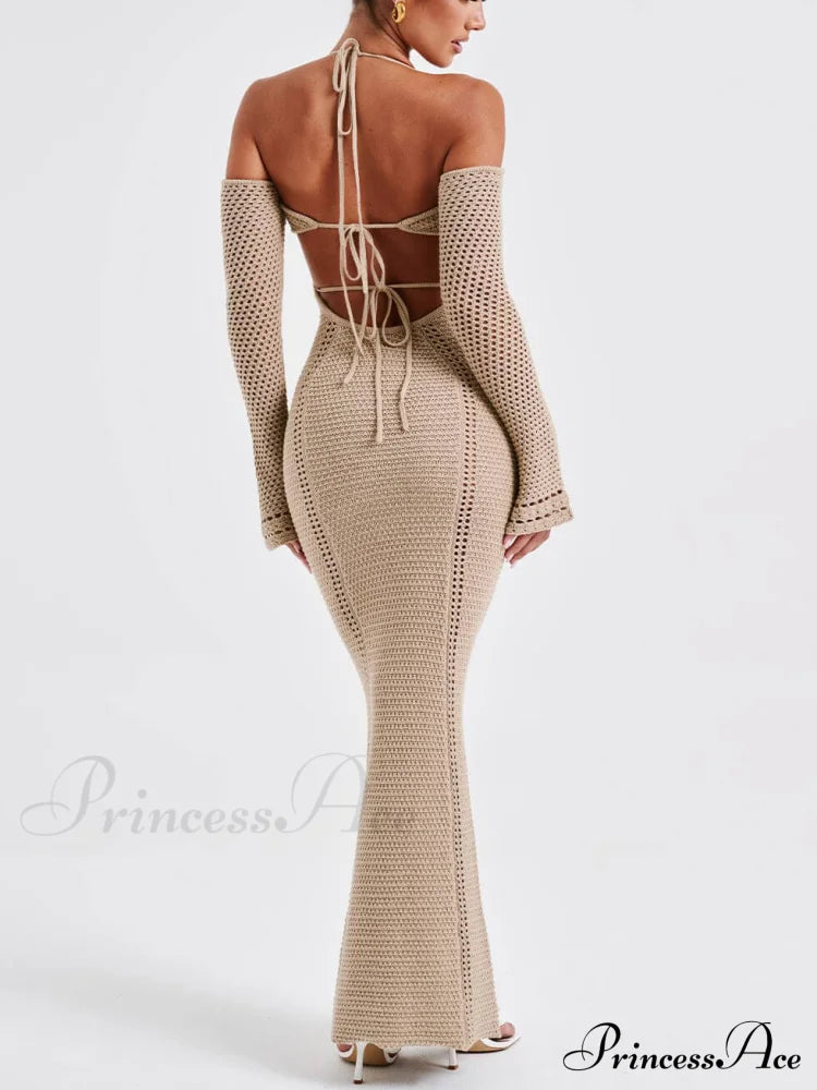 Sexy Backless Suspender Slim Graceful Hollow Long Sleeve Dress image 2