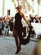 Sexy Chain Halter Neck Patchwork Flods Black Sleeveless Backless Evening Party Dress image 3