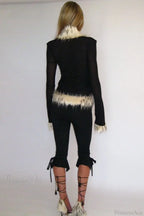 Sexy Chic Fur Collar Tulle Panel Cropped Long Sleeve Blouse image 5