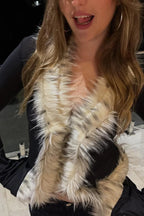 Sexy Chic Fur Collar Tulle Panel Cropped Long Sleeve Blouse image 4