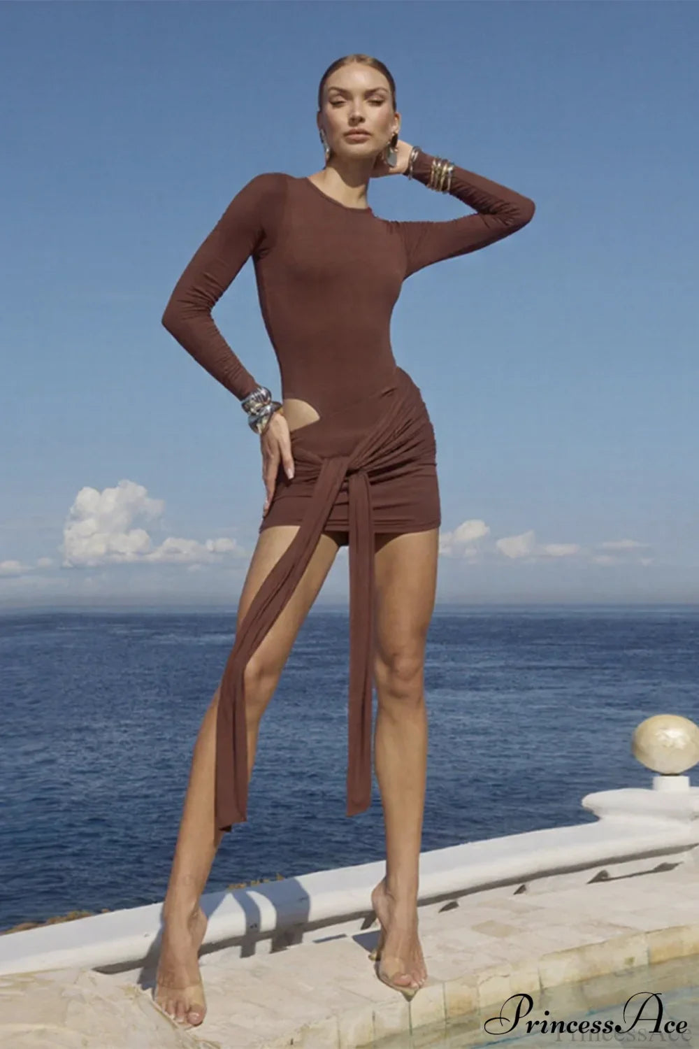 Sexy Crew Neck Lace-Up Bodycon Mini Dress image 6