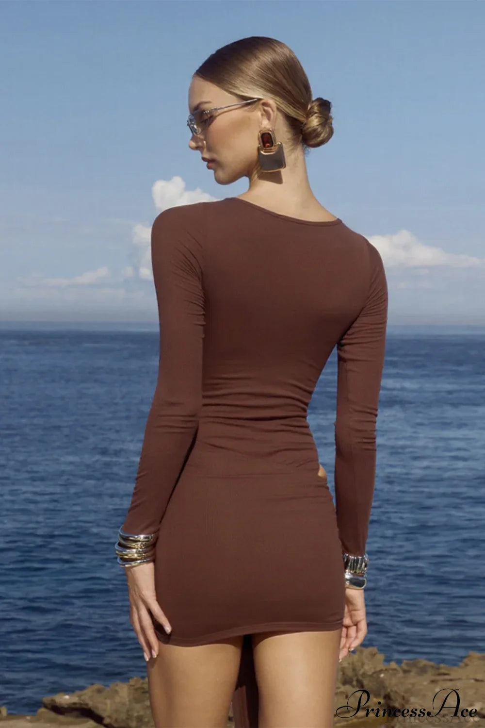 Sexy Crew Neck Lace-Up Bodycon Mini Dress image 3