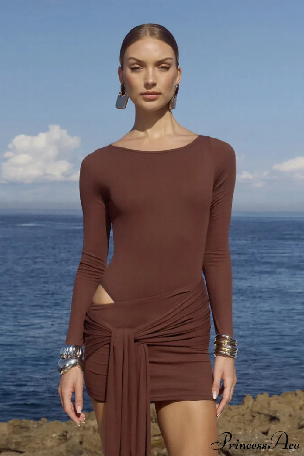 Sexy Crew Neck Lace-Up Bodycon Mini Dress image 1