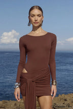 Sexy Crew Neck Lace-Up Bodycon Mini Dress image 1
