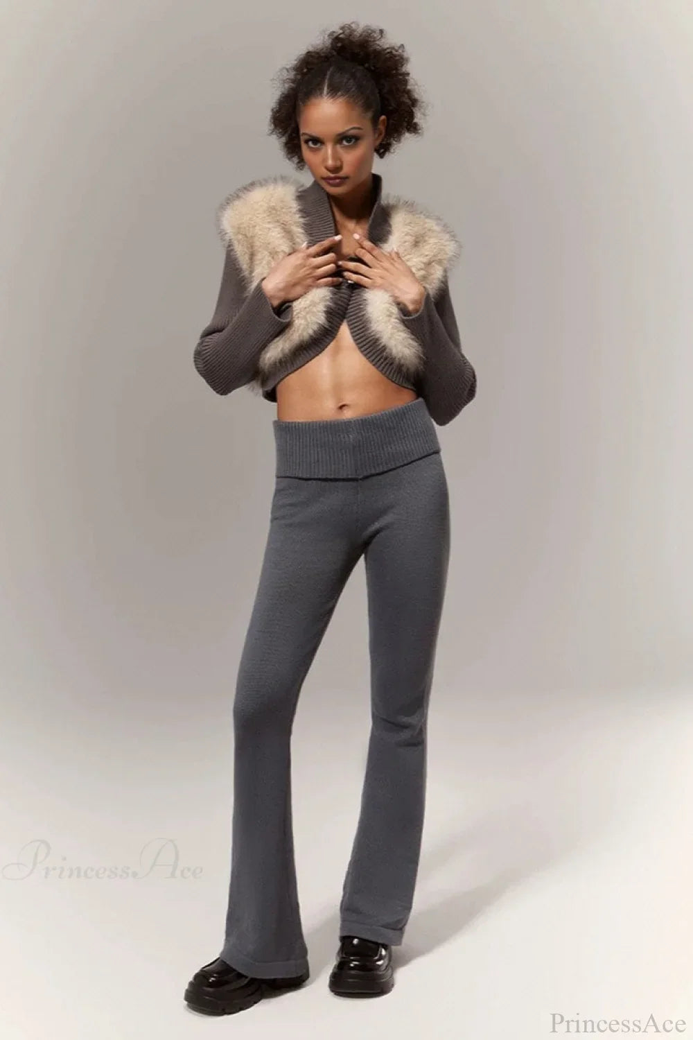 Sexy Crop Color Block Fuzzy Panel Open Front Blouse image 3